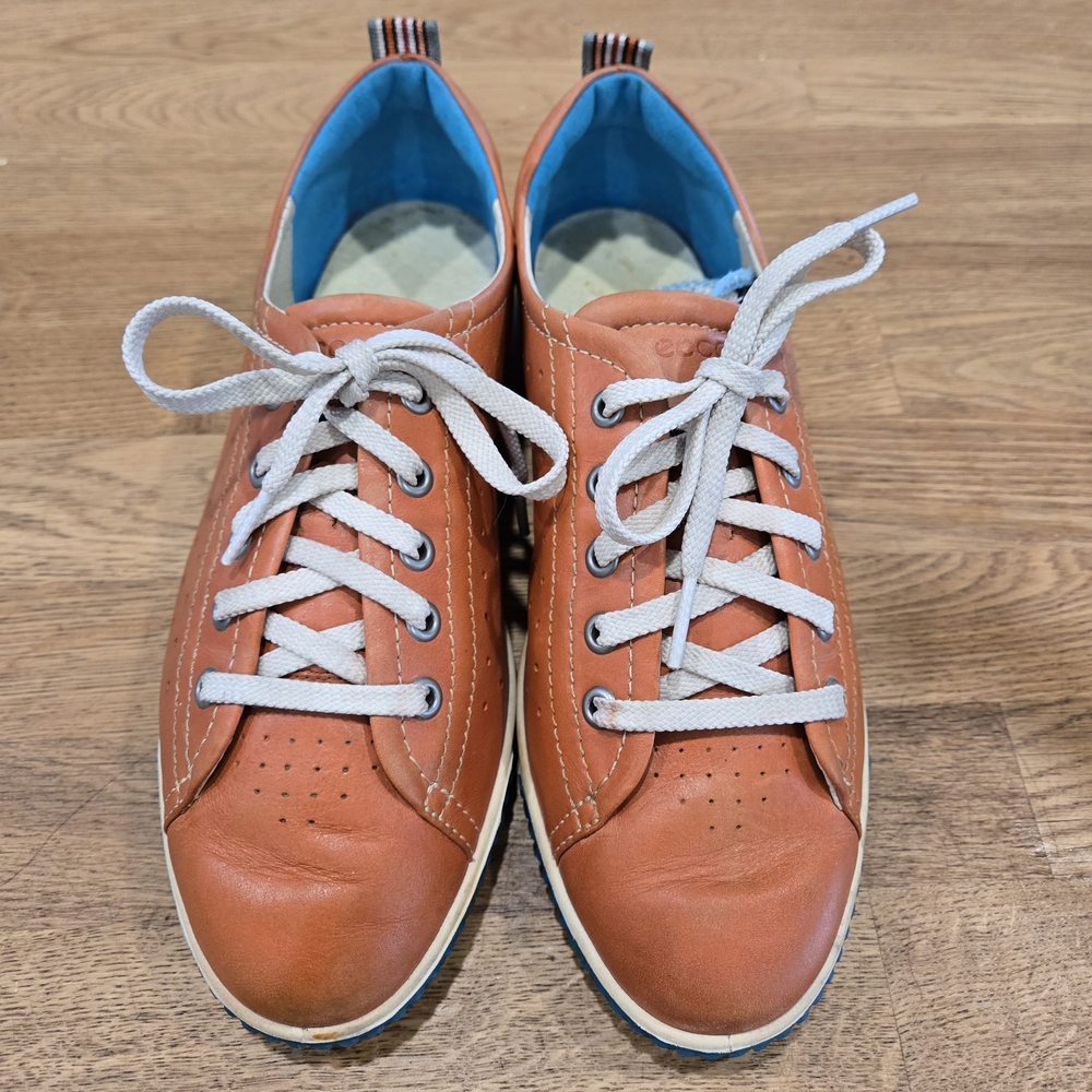 Ecco Women's Orange Leather Sneakers with Blue Soles